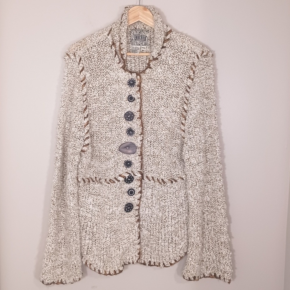 Curio Textured Cardigan Sweater PXL Artsy Boho Eclectic Kniter Women's Size PXL